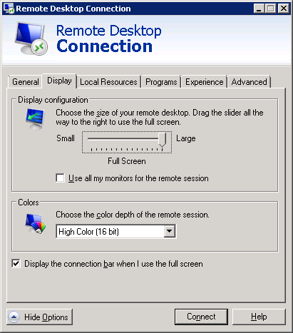 RDP Display Tab
